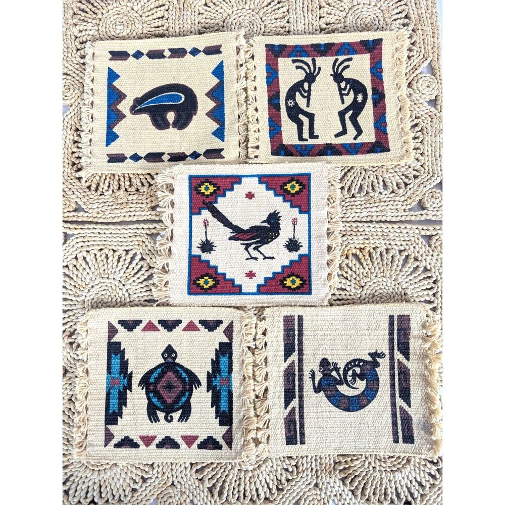EL PASO SADDLE BLANKET CO. Set of 5 Southwestern Woven Coasters Trivets 6"x 7"